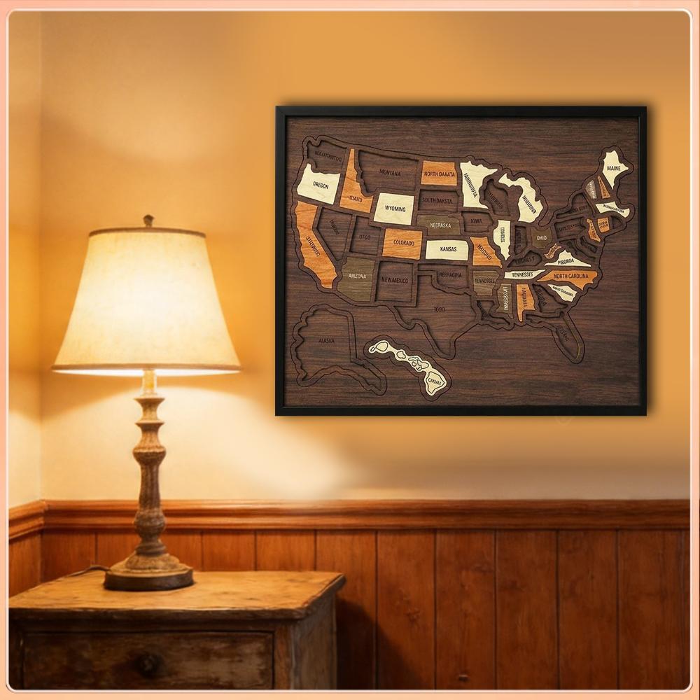 Woodworking Usa - Puzzle Peta Amerika Serikat dari Kayu