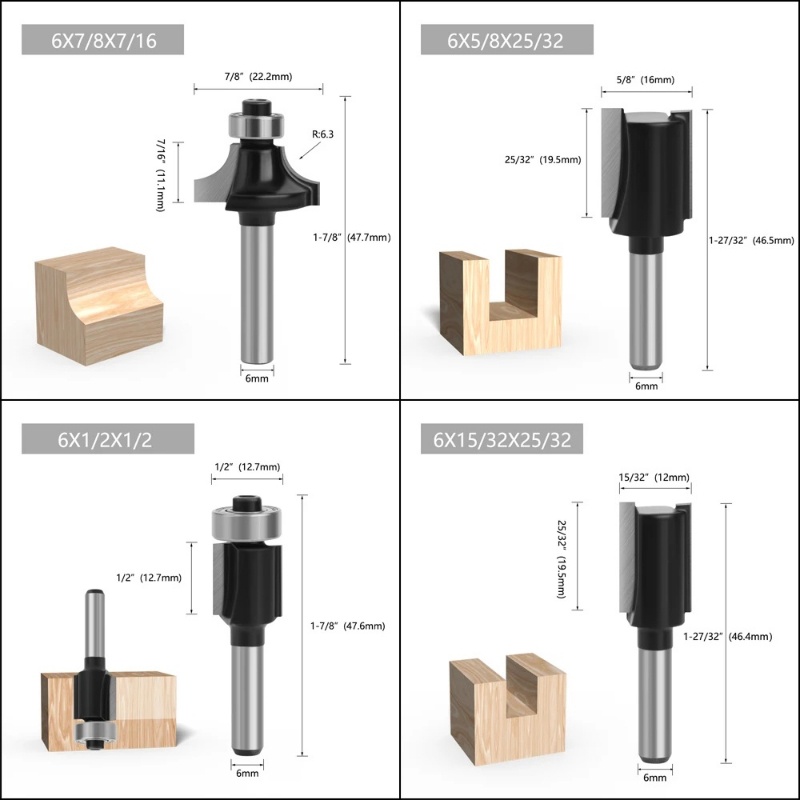 12pcs Set Mata Bor Router 6mm  - Woodworking Usa ulasan dan harga