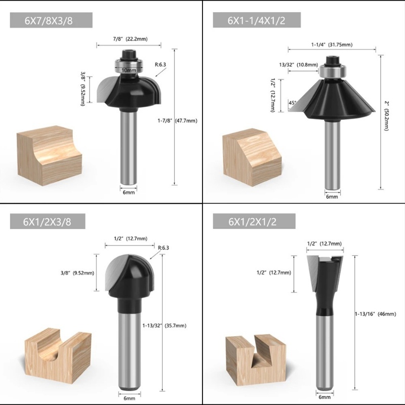 12pcs Set Mata Bor Router 6mm  - Woodworking Usa ulasan dan harga