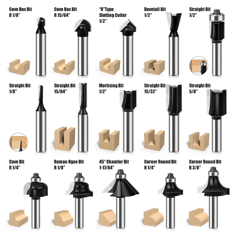 15pcs Set Mata Bor Router 8mm, - Woodworking Usa ulasan dan harga